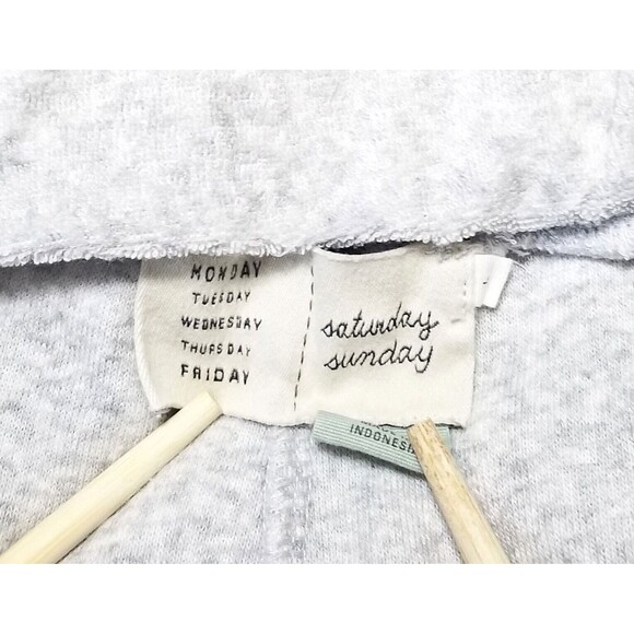 SATURDAY SUNDAY Light Gray Terry Pants Sz Large Button Wide Leg Anthropologie - Picture 3 of 9